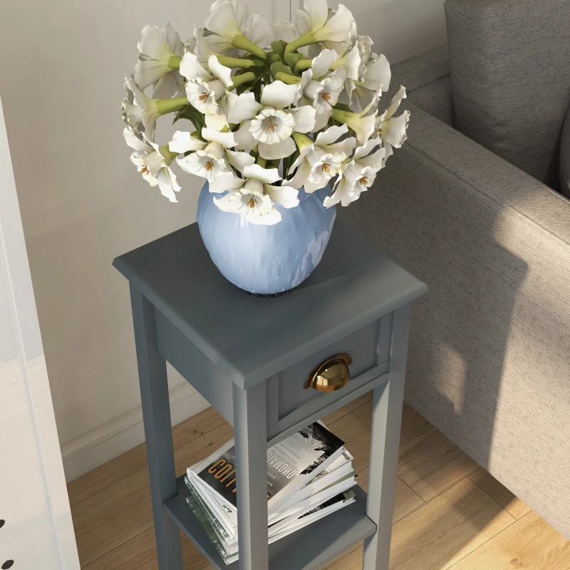 HOMCOM 2-Tier Side Tables Set of 2 with Drawer and Shelf, 2 Pieces End Tables for Living Room and Hallway, Gray