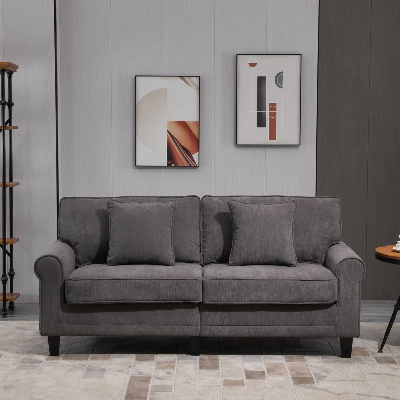 HOMCOM Modern 3 Seater Sofa, Corduroy Fabric 3 Seater Couch with Pine Wood Legs and Rolled Armrests for Living Room, Light Grey