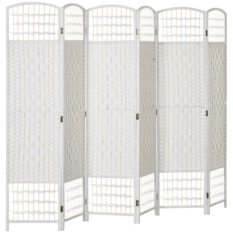 HOMCOM 6 Panel Folding Room Divider Portable Privacy Screen Wave Fiber Room Partition for Home Office White