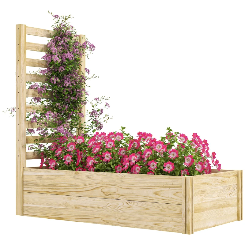 Outsunny Wood Planter Box with Trellis for Climbing Plants, Raised Garden Bed for Outdoor Flowers Herbs, 91"x24"x43", Natural