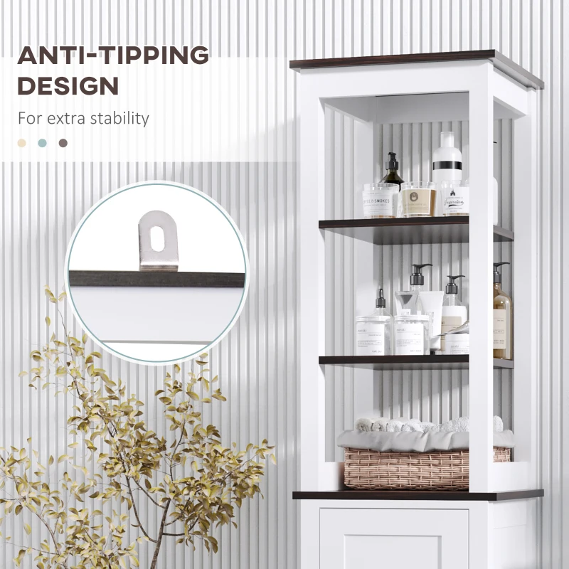 kleankin Tall Bathroom Cabinet Cupboard Storage Unit White Freestanding Shower Shelves