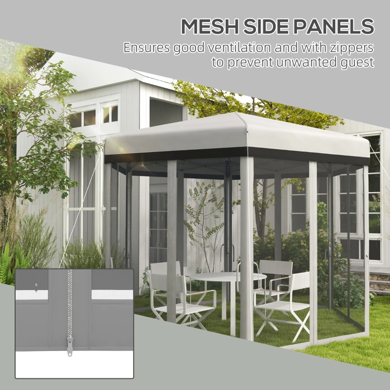 Outsunny 12'x12' Pop Up Canopy, Hexagon Gazebo with Netting, Carry Bag, Height Adjustable Instant Shelter, Grey