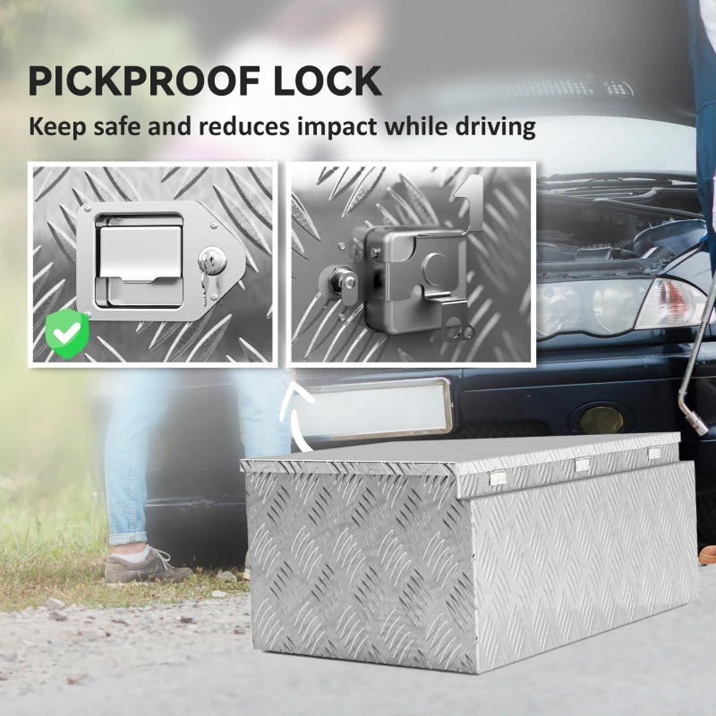HOMCOM 39" Trapezoid Truck Tool Box Heavy Duty Aluminum Trailer Tongue Box with Lock and Keys for Pick Up Truck RV Trailer