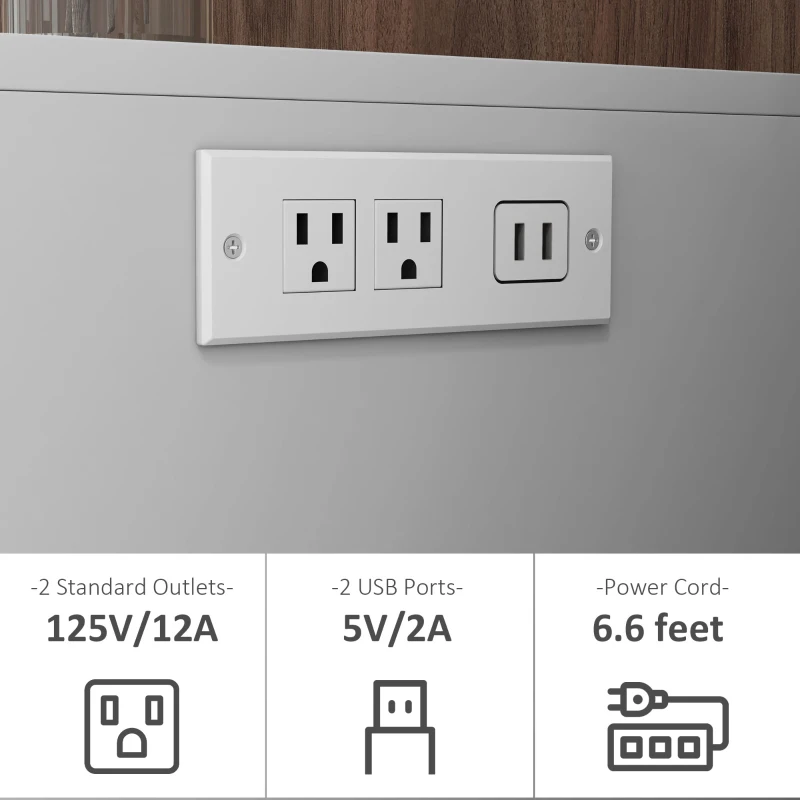 HOMCOM Bedside Table Set of 2, Side End Tables with Charging Station and USB Ports, LED Lights, 19" x 17" x 22", White