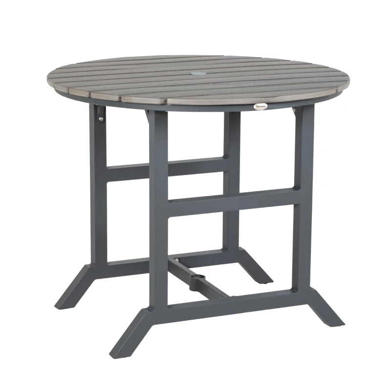 Outsunny Aluminum Frame Round Patio Table with Umbrella Hole, Outdoor Dining Table for 4 People, Dark Gray