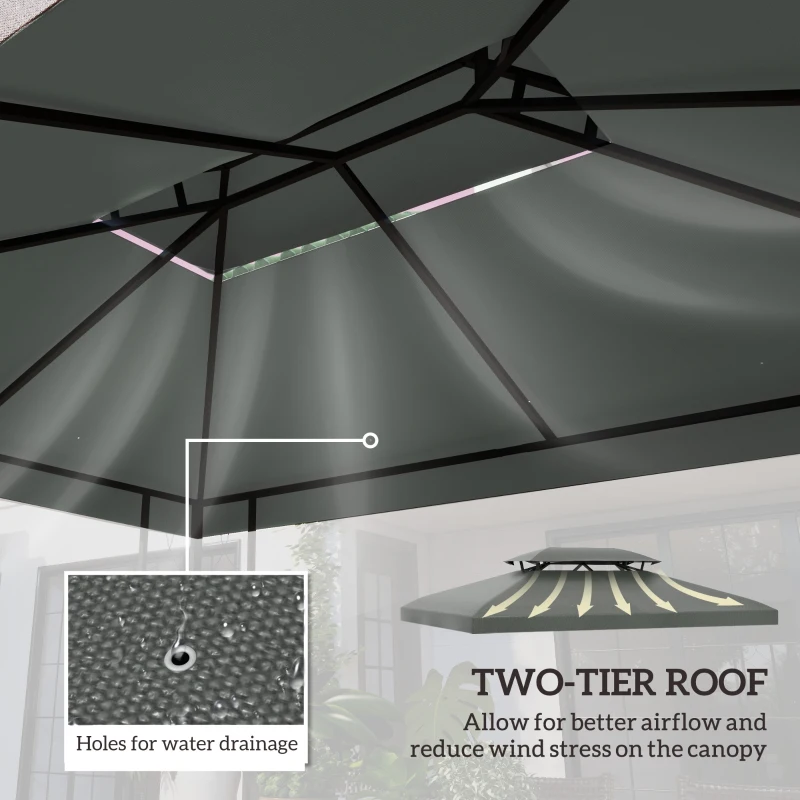 Outsunny 13' x 10' Gazebo Replacement Canopy 2 Tier Top UV Cover Pavilion Garden Patio Outdoor, Deep Grey (TOP ONLY)