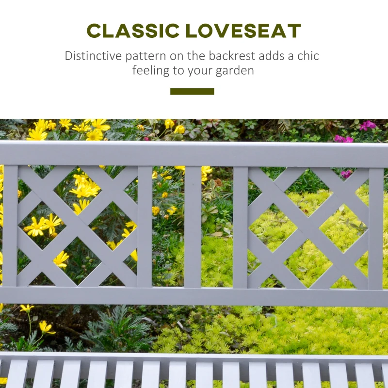 Outsunny Foldable Garden Bench, 2-Seater Patio Wooden Bench, Loveseat Chair with Backrest and Armrest for Patio, Porch or Balcony, Grey