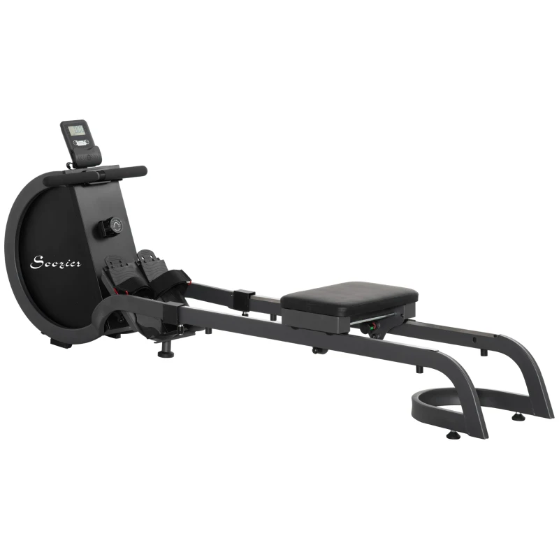Soozier Rowing Machine with 16 Adjustable Resistance Levels Magnetic Foldable Rower with 2 Aluminum Slide Rails, Digital Monitor, for Home Use, Gym, Office