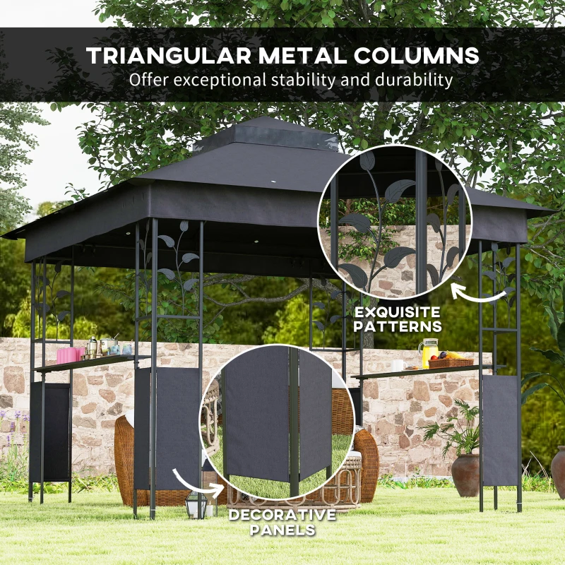 Outsunny 10' x 10' Outdoor Gazebo with Shelves and Netting, UV30+ Double Roof Patio Gazebo for Lawn, Backyard and Deck