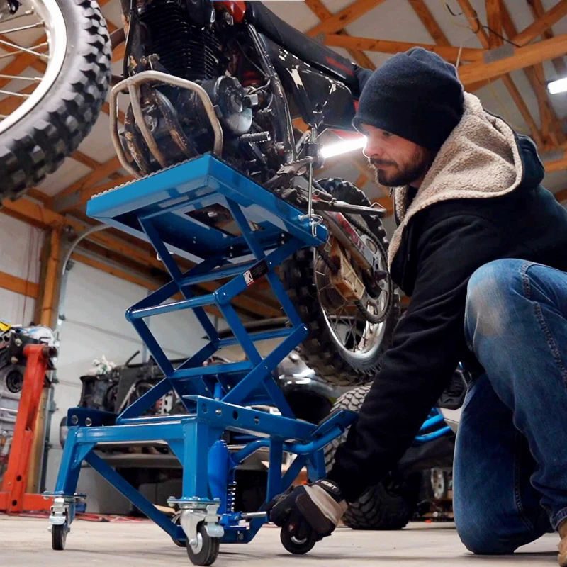 DURHAND 300 lbs Hydraulic Motorcycle Scissor Jack Lift Foot Step Wheels for Small Dirt Bikes