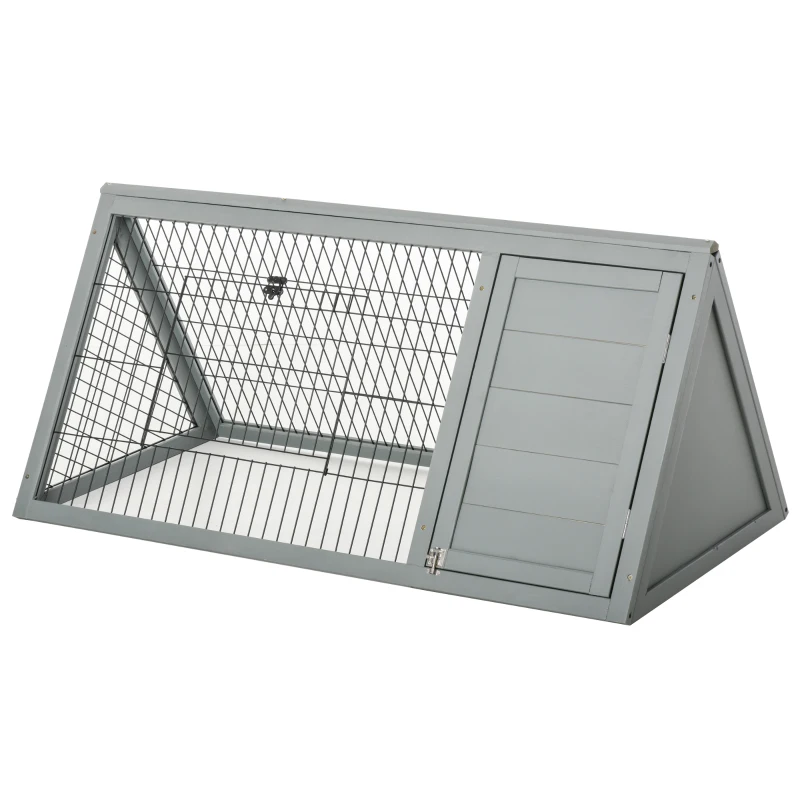 PawHut 46" x 24" Wooden A-Frame Outdoor Rabbit Hutch, Small Animal Cage, Bunny Hutch with Outside Run & Ventilating Wire, for Rabbits, Chickens, Ducks, Gray
