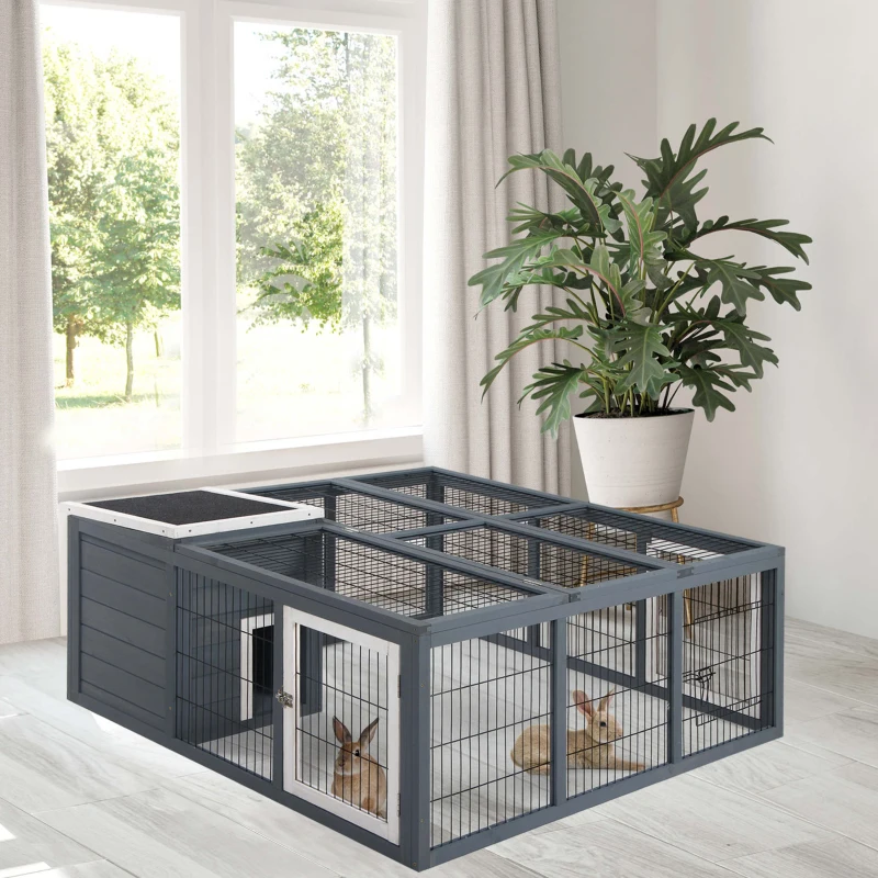 PawHut Rabbit Hutch, Waterproof Rabbit House for Small Animals, Gray