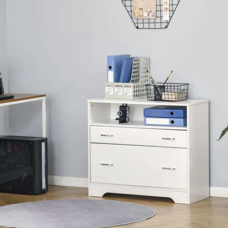 Vinsetto Lateral Filing Cabinet with 2 Drawers, File Cabinet for Hanging Letter Sized Files, Office Printer Stand, White