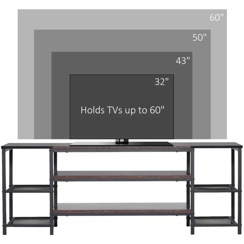 HOMCOM Industrial TV Cabinet for TVs Up to 60", TV Stand with Open Shelf Storage, Media Console with Steel Frame, Rustic Brown
