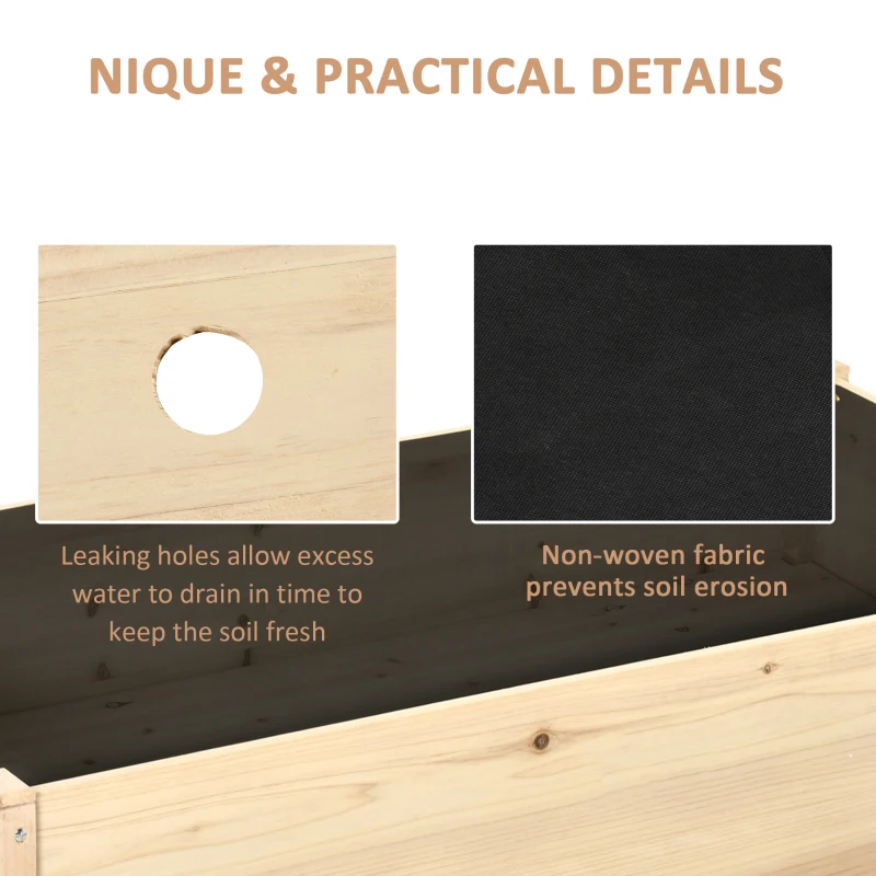 Outsunny 46'' x 24'' Raised Garden Bed, Wooden Elevated Planter Box with Non-Woven Liner for Vegetable, Flower, Herb in Patio, Backyard, Balcony