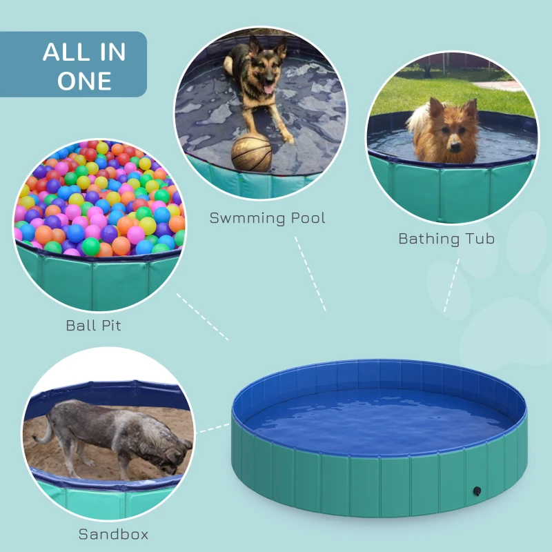 PawHut Foldable Pet Swimming Pool, Portable Dog Bathing Tub, 12" x 63" Plastic Large Dog Pool for Outdoor Dogs and Cats, Green