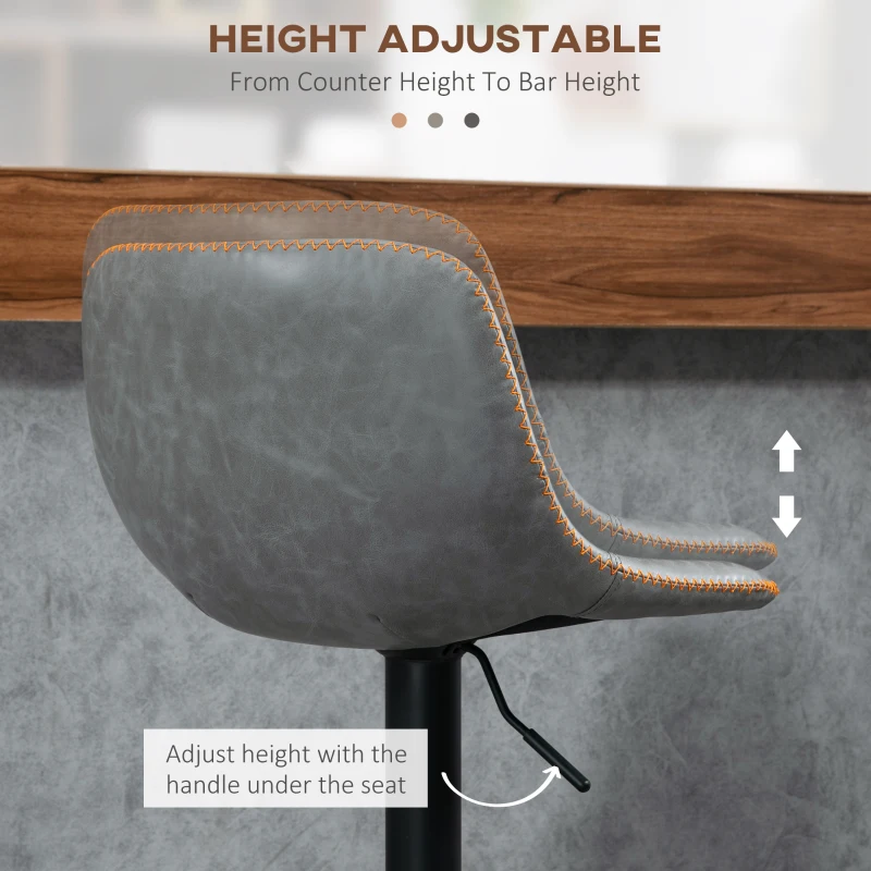 HOMCOM Adjustable Bar Stools, Swivel Bar Height Chairs Barstools Padded with Back for Kitchen, Counter, and Home Bar, Set of 4, Gray