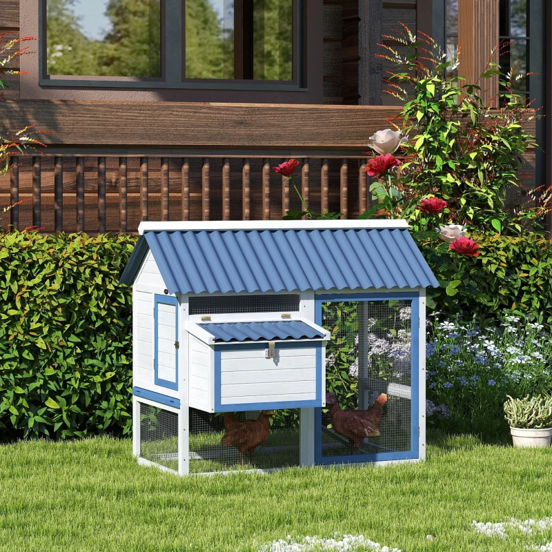 PawHut 55.5" Wooden Chicken Coop with Run Box, Nesting Box, Removable Tray, Ramp, Outdoor Backyard for 2-3 Chickens, White