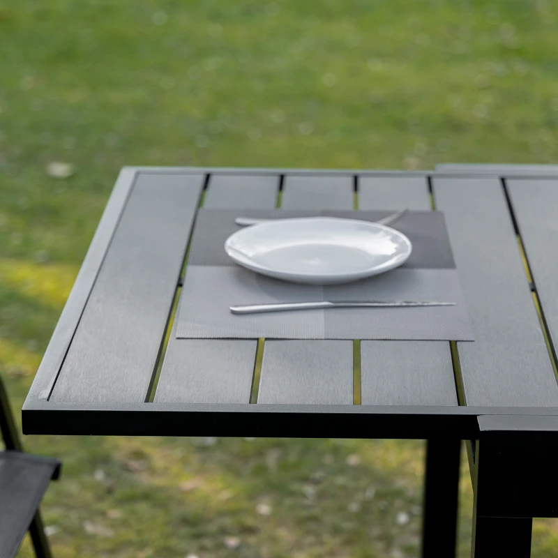 Outsunny Extendable Dining Table Metal Outdoor Slat Table for 4-6 Person Rectangular Lawn Garden Bistro Patio Table with Aluminum Frame, Black