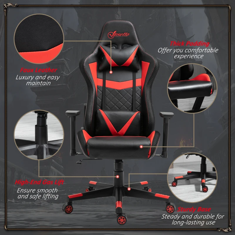 Vinsetto Racing Gaming Chair with RGB LED Lights, Adjustable Height, Gamer Office Chair, Computer Desk Chair, Black/Red