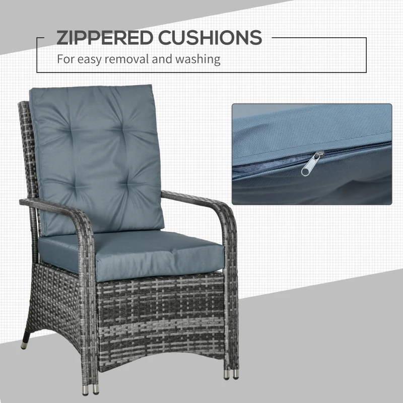 Outsunny 3 Piece Outdoor PE Rattan Patio Furniture Set Bistro Set w/ Cover, Tempered Glass Tabletop for Balcony, Pool, Grey