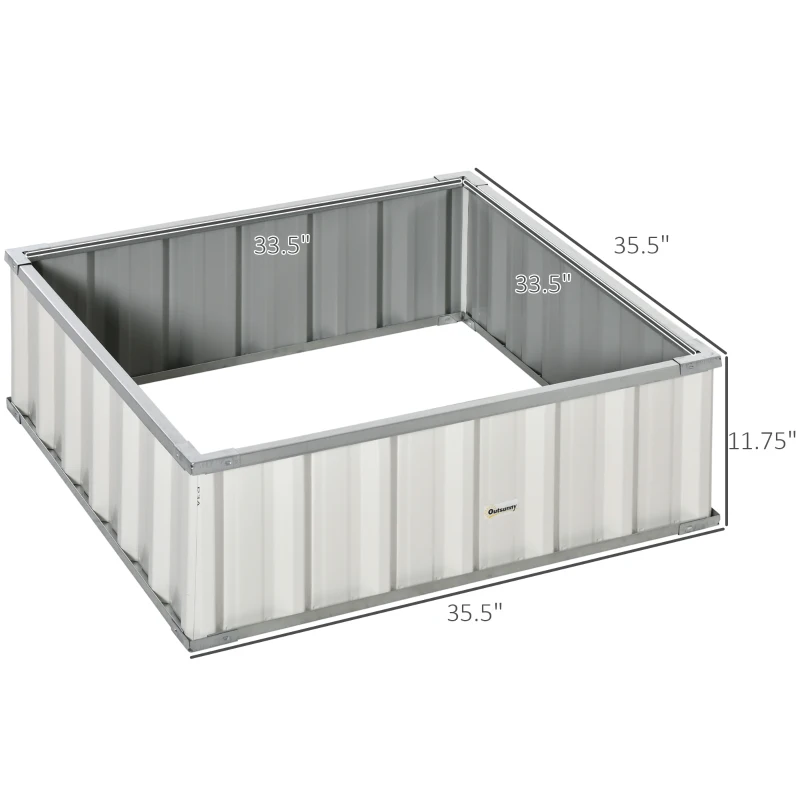 Outsunny 3' x 3' x 1' Raised Garden Bed, Galvanized Metal Planter Box for Vegetables Flowers Herbs, White