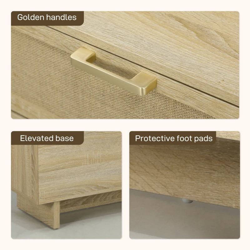 HOMCOM Boho Kitchen Sideboard Buffet Cabinet with Hinge Doors, Drawers and Adjustable Shelf for Living Room, Natural Wood