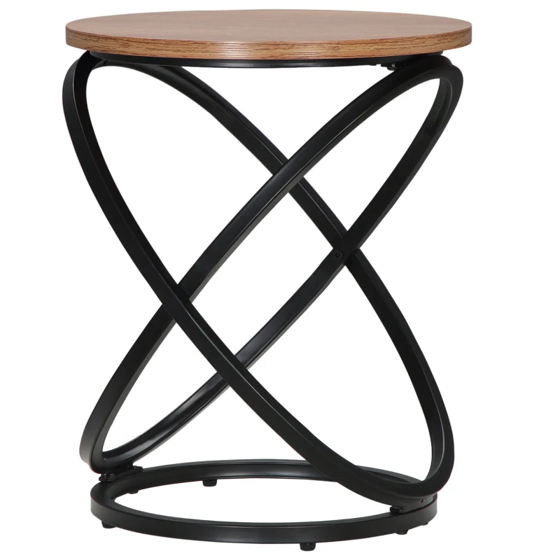 HOMCOM Industrial End Table with Round Tabletop, Sofa Side Table with Steel Frame, 15.7"x15.7"x19.7", Light Brown