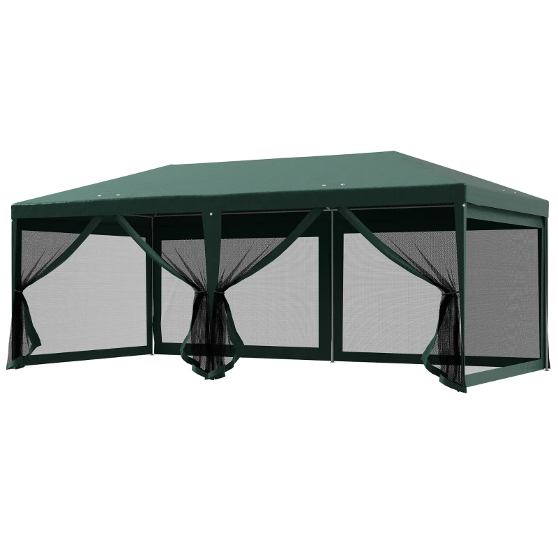 Outsunny 10' x 20' Party Tent Outdoor Canopy Garden Sun Shade with 8 Mosquito Mesh Netting and Zipper Door, Green