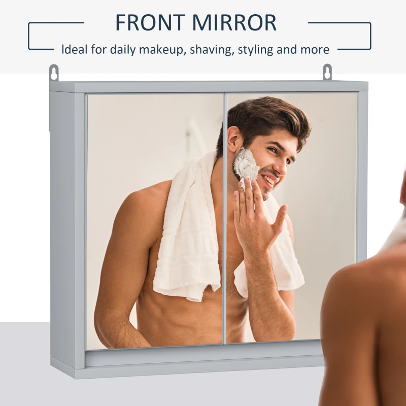 HOMCOM Bathroom Medicine Cabinet, Wall Mounted Mirror Cabinet, Gray