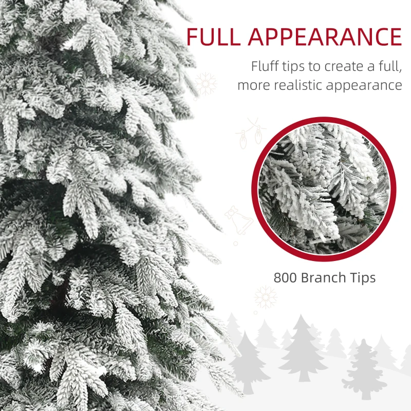 HOMCOM 7ft Pencil Flocked Artificial Christmas Tree with 800 Branch Tips, Auto Open and Steel Base, Green