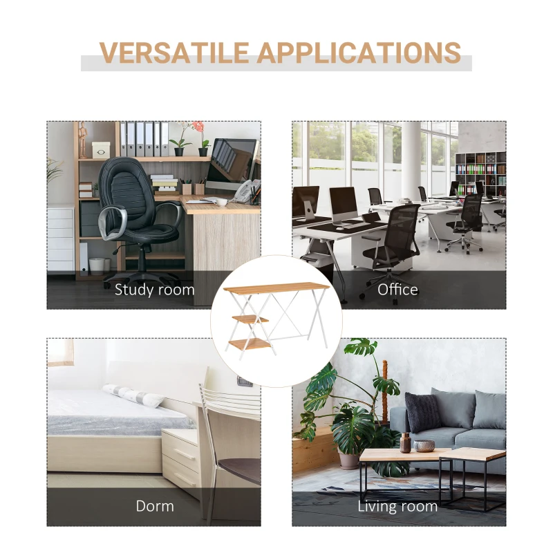 HOMCOM Computer Desk with Storage Shelves, Writing Desk for Home Office, Study Workstation, Natural