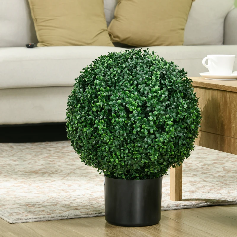 HOMCOM 2 Pack 20.5" Artificial Tree, Ball Boxwood Topiary with Pot for Indoor Home Decoration