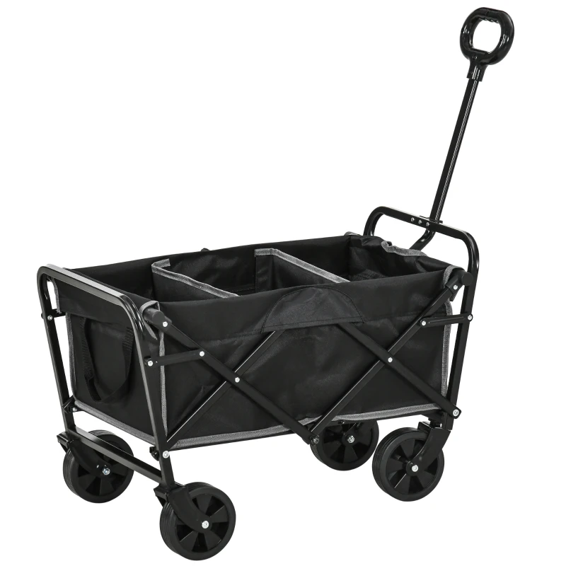 Outsunny Collapsible Wagon with Adjustable Handle, Heavy Duty Folding Garden Carts with All-Terrain Wheels, for Beach, Sports, Shopping, Camping, Groceries