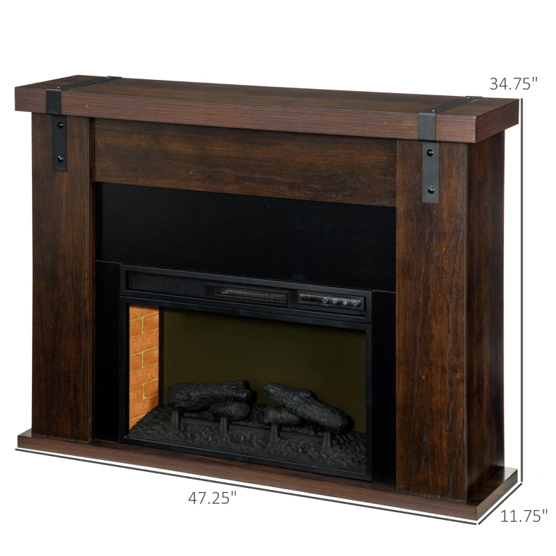HOMCOM 35" Electric Fireplace with Mantel, 1400W Freestanding Fireplace Heater with Remote Control, Overheat Protection, Timer, Brown