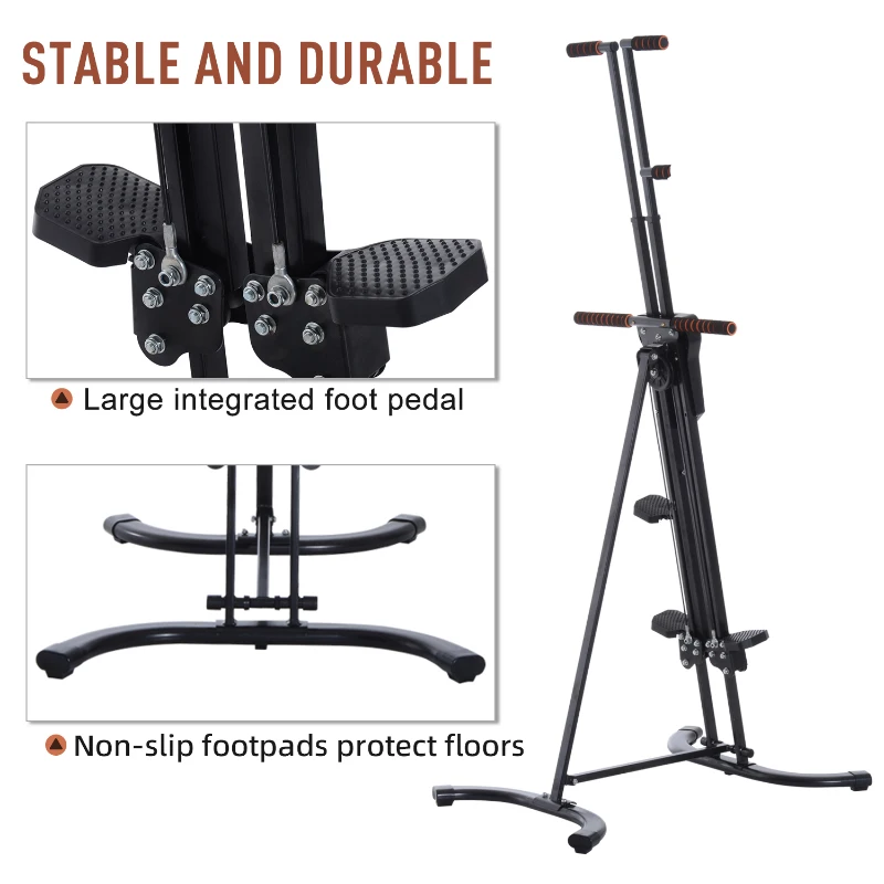 Soozier Vertical Climber, High-Intensity Cardio & Muscle Toning Exercise for Home Gym, Folding Steel, Adjustable Height, Display Monitor, 220 lbs. Weight Capacity, Black