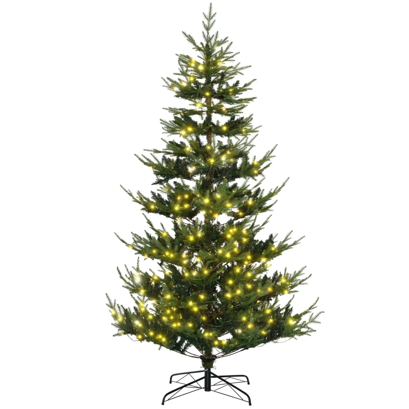 HOMCOM 8 Foot Prelit Artificial Christmas Tree with 1026 Realistic Branches, Warm White LED lights, Auto Open, Green