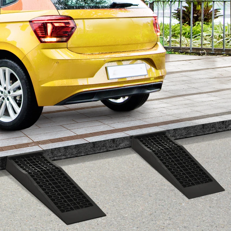 HOMCOM Car Ramps, Curb Ramps with Plastic Anti-Slip Surface, 6600lbs Capacity for Cars SUVs Small Vans, Set of 2, Black