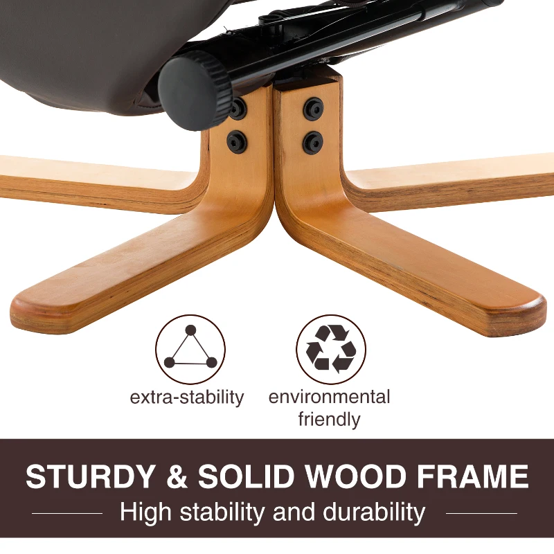 HOMCOM Leather Recliner and Ottoman Set Swivel Lounge Chair With Storage Footrest Wood Base Living Room Furniture Brown