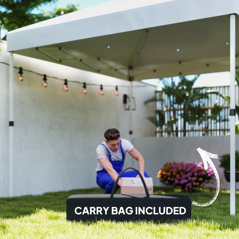 Outsunny 10' x 10' Pop Up Canopy Tent with 2 Half Sidewalls, UV50+ Height Adjustable Instant Sun Shelter, White