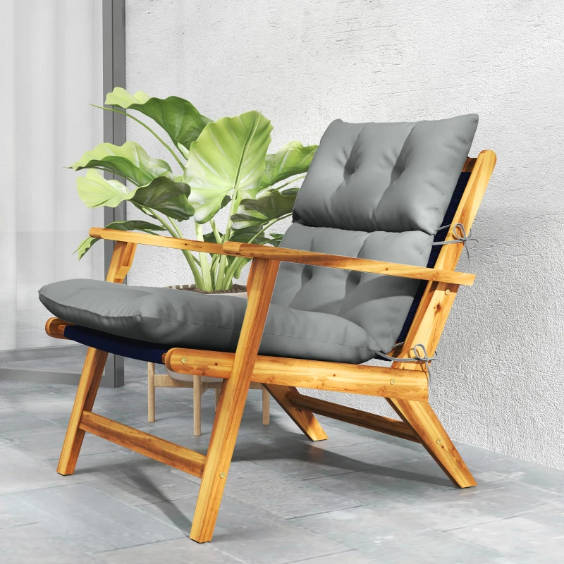 Outsunny Adirondack Chair Cushion, Tufted Rocking Chair Cushion with Ties, Non-Slip Replacement Seat Cushion for Outdoor Chair, Indoor Outdoor Cushion, Light Grey