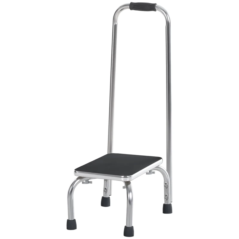 HOMCOM Step Stool with Handle for Adults and Seniors, Heavy Duty Metal Foot Step Stool for Elderly, Portable Stool with Anti-slip Design