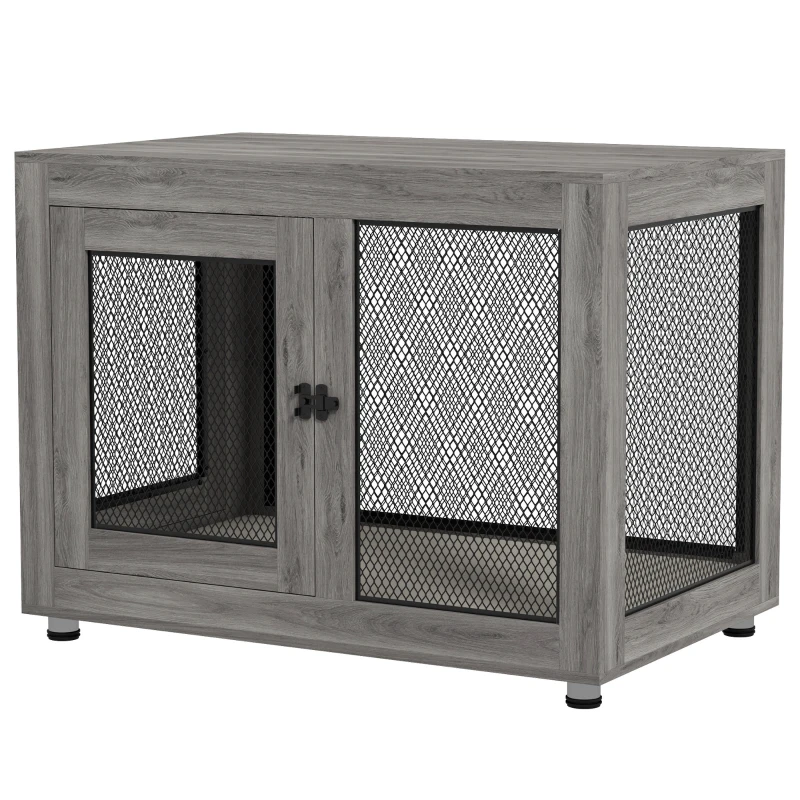 PawHut Pet Crate End Table with Water-resistant Cushion or Large Medium Dogs, Grey