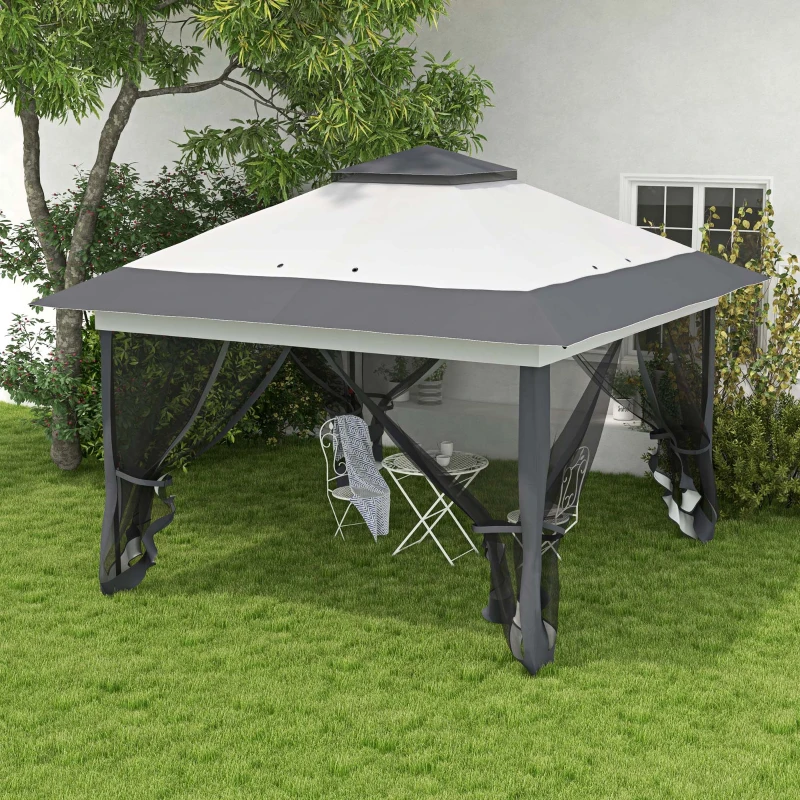 Outsunny 12' x 12' Foldable Pop-up Party Tent Instant Canopy Sun Shade Gazebo Shelter Steel Frame Oxford w/ Roller Bag, Grey