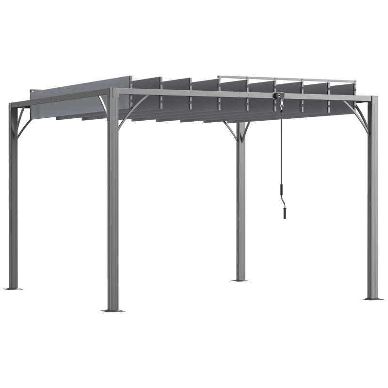 Outsunny 9.5' x 9.7' Outdoor Pergola with Retractable Roof, Aluminium Louvered Pergola Canopy Gazebo for Lawn Garden Patio, Grey