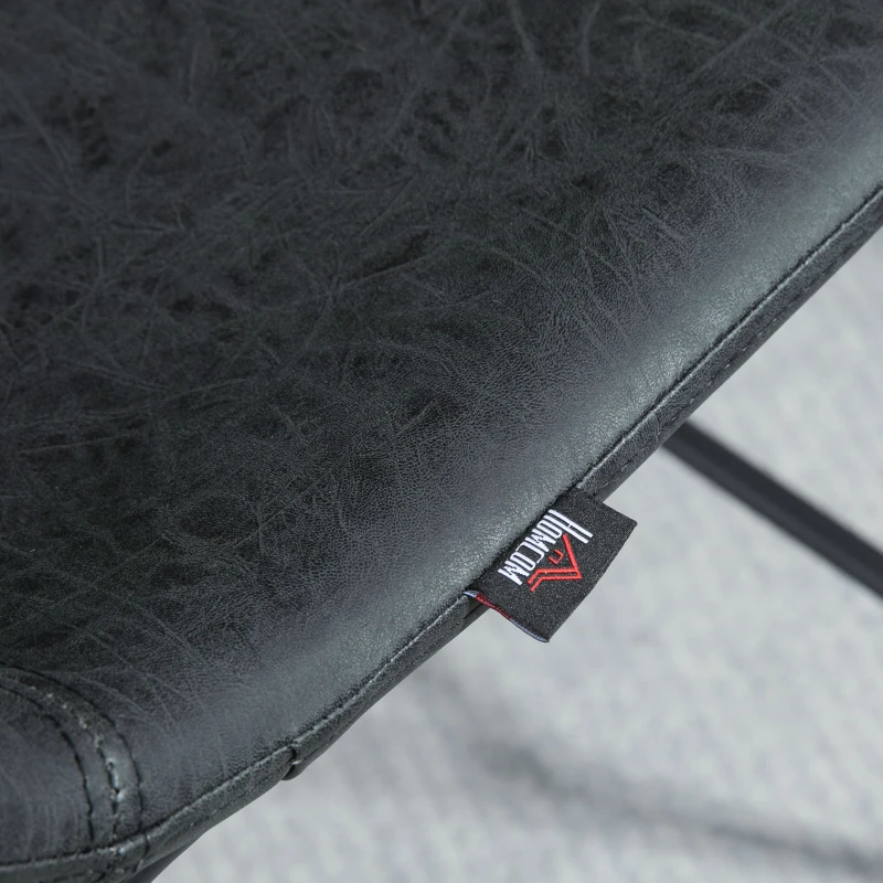 HOMCOM Counter Height Bar Stools Set of 2, Vintage PU Leather Bar Chairs, Kitchen Stool with Footrest, Black