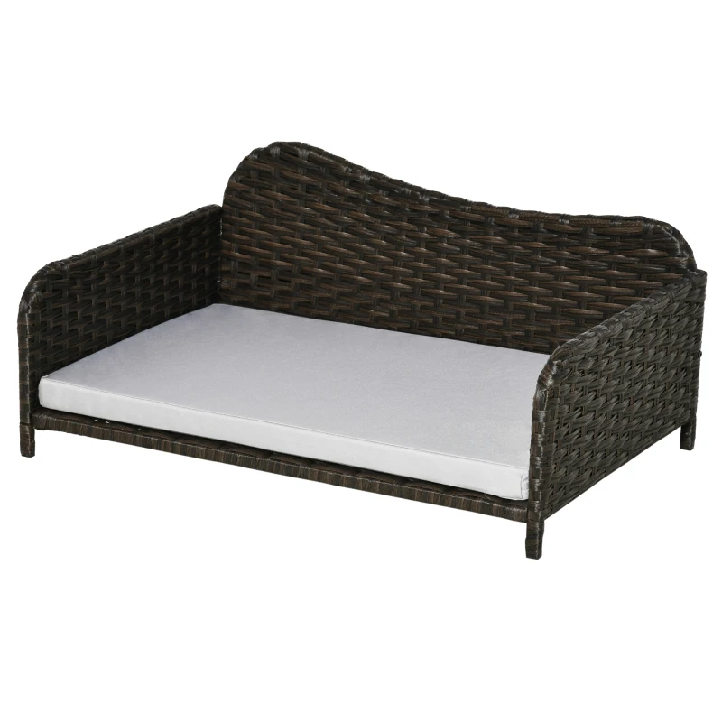 PawHut Rattan Pet Sofa for Large & Medium Dogs, Indoor & Outdoor Raised Wicker Dog Bed, Cat Couch, with Soft Washable Cushion, Charcoal Grey