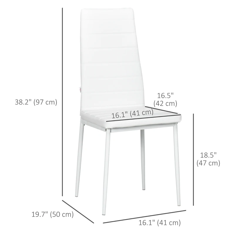 HOMCOM High Back Dining Chairs, Modern Upholstered PU Leather Accent Chairs with Metal Legs for Kitchen, Set of 6, White