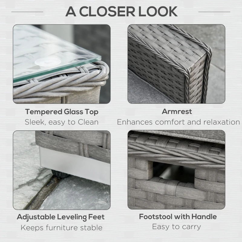 Outsunny 6 PCs Rattan Corner Sofa Set Outdoor Conservatory Furniture Grey