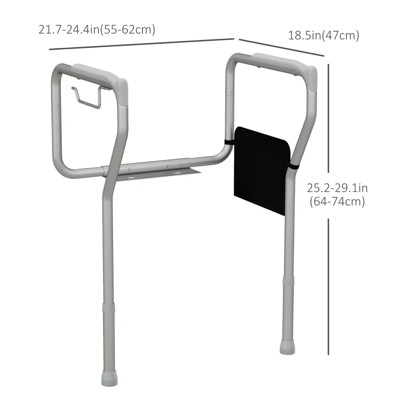 HOMCOM Toilet Safety Rail for Elderly, 300lbs Toilet Safety Frame with Adjustable Height and Width, Storage Pocket, Padded Arms, Assist Grab Bar for Seniors, Easy Installation